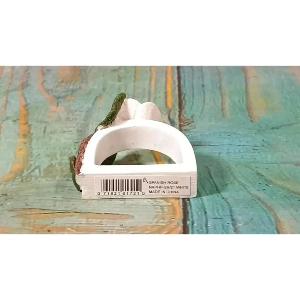 Elegant White‎ Rose Napkin Ring with Leaf Accents set of 12